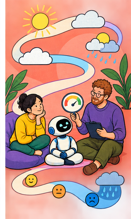 An independent researcher measures the changing emotional weather across a long conversation between people and an AI assistant